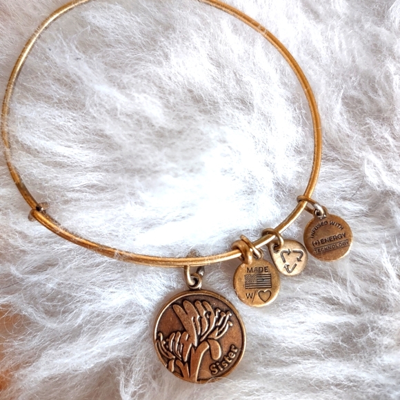 Alex and Ani Jewelry - Alex and Ani Rafaelian Gold Sister Floral Charm Bangle Bracelet